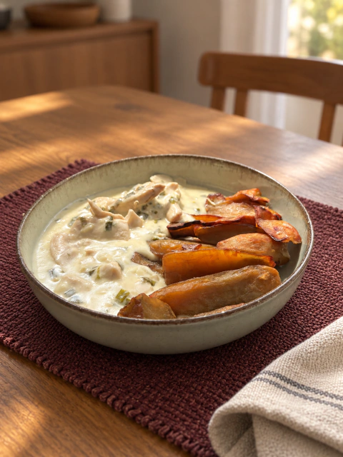 Pollo al verdeo con batatas