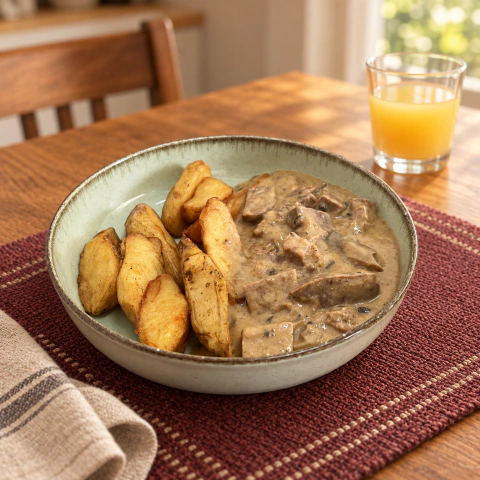 Ternera Strogonoff con papas rústicas