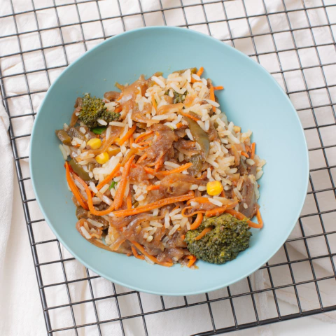 Wok de vegetales con arroz